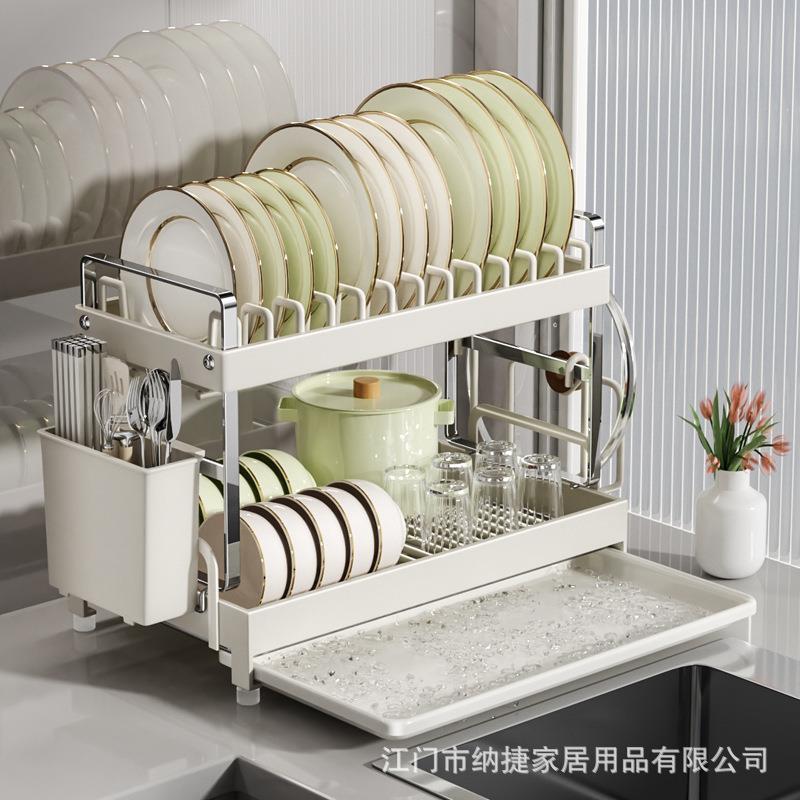 跨境厨房碗碟收纳架置物架台面多功能放碗盘家用2025新款沥水碗架