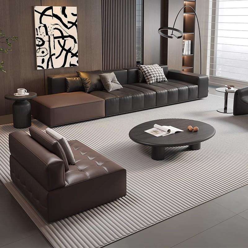 现代视觉意式双拼皮质沙发办公室设计师款商务简约接待室洽谈高端