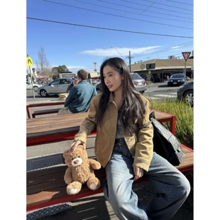 IN.choose u 笑笑家2025秋季美式重工复古短款铆钉麂皮绒夹克外套