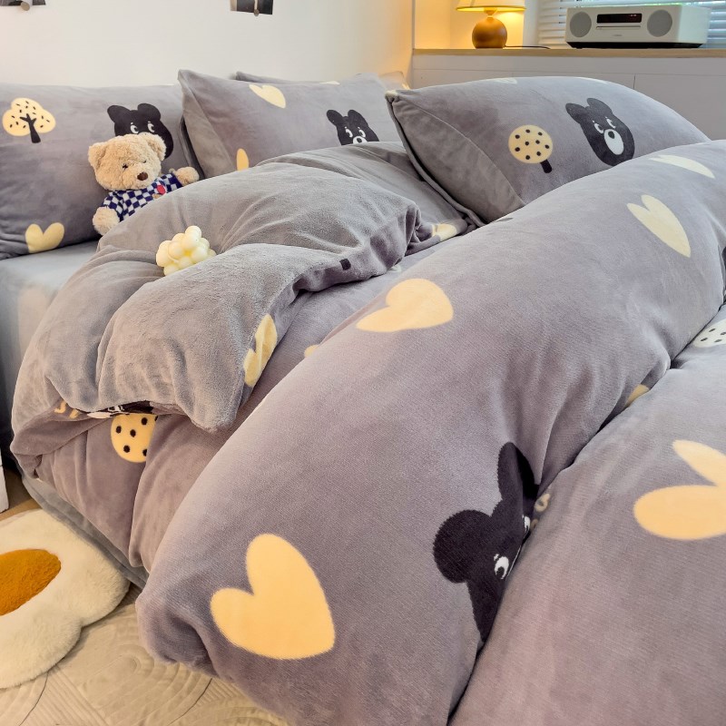 冬季双面a牛奶绒珊瑚绒四件套加厚保暖法兰绒面床单被套加绒三件