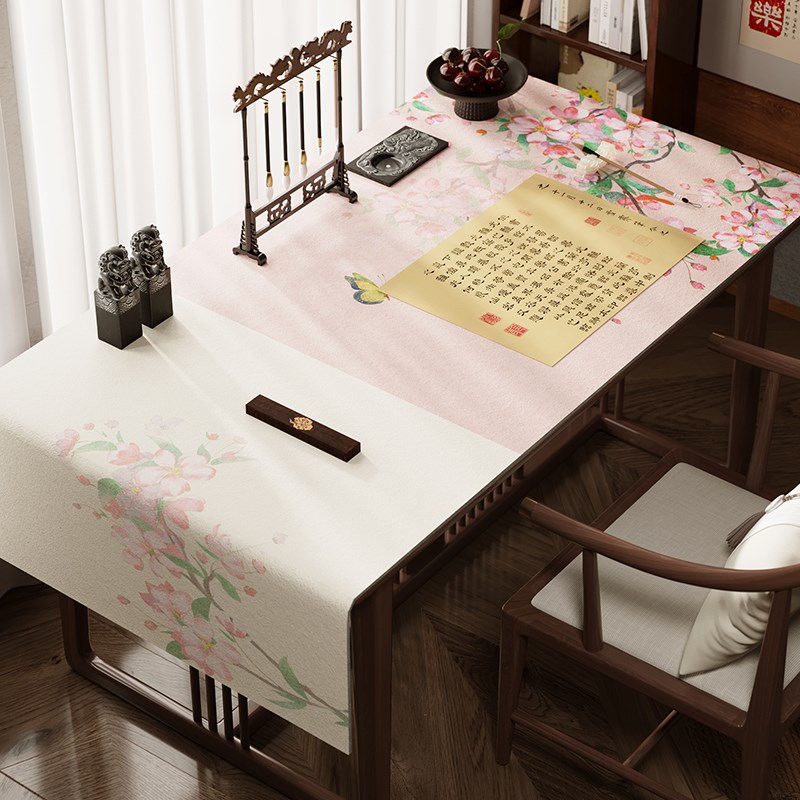 新中式羊毛毛毡桌布防水耐磨台面保p护垫子创意国潮书法毛毡垫文