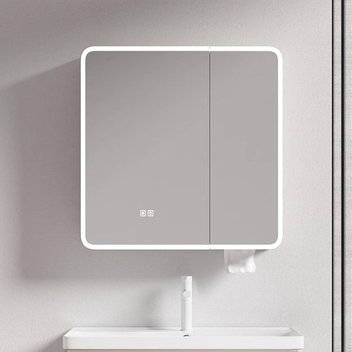 太空铝圆弧形浴室镜柜智能灯光储物柜卫生间N挂墙式带梳妆镜抽纸