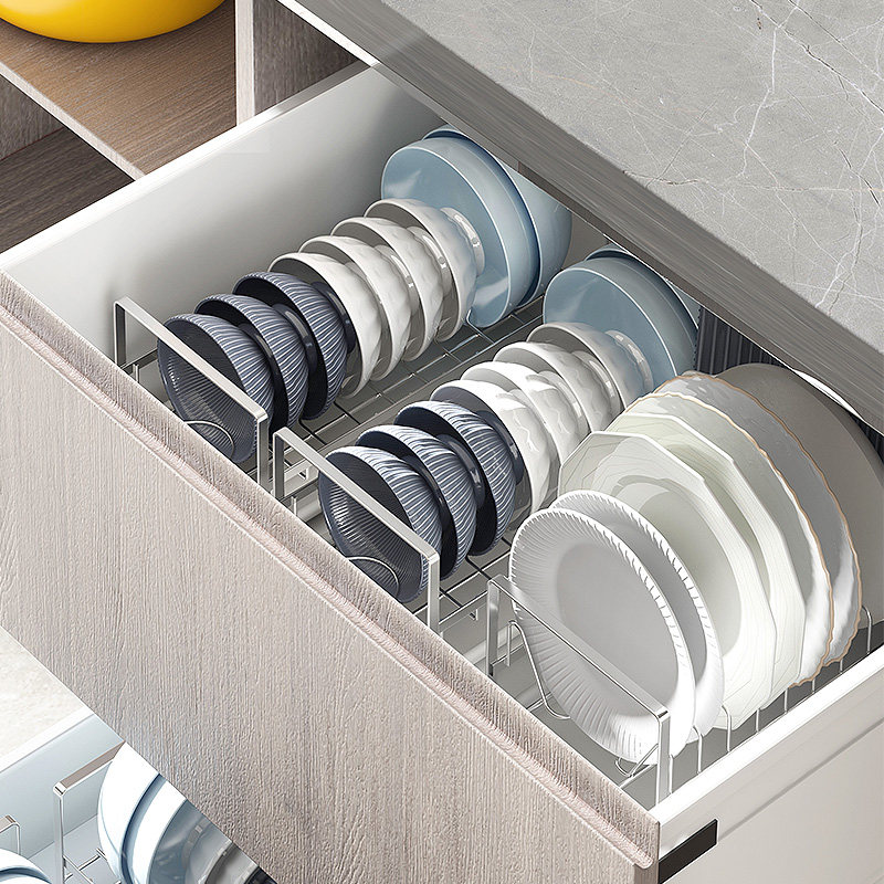 厨房304不锈钢单层碗碟架橱柜内放碗盘架抽屉餐具收纳.沥水置物架
