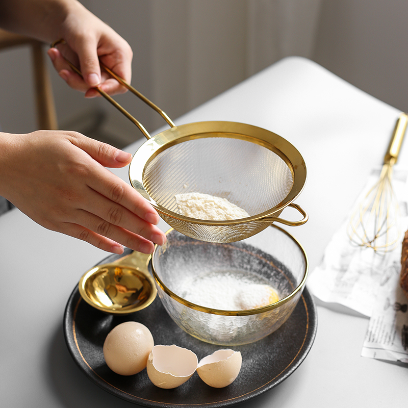 耕读家风创意北欧金o色不锈钢面粉筛网筛打蛋器隔蛋器家用烘培工