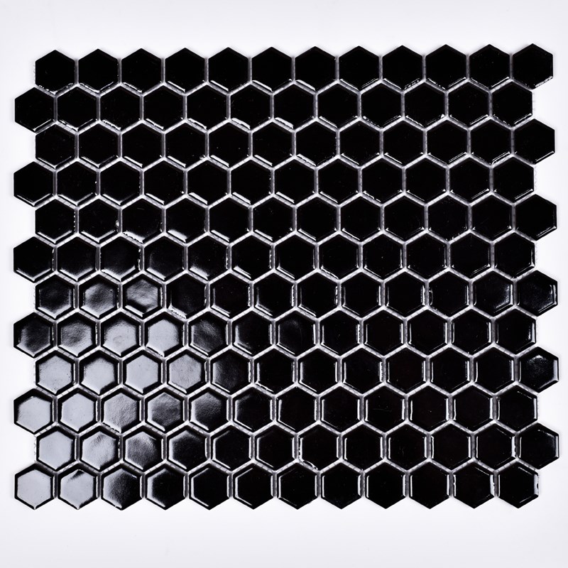 小六角陶瓷马赛克黑白六边形瓷砖厨房卫生间阳台T墙砖浴室防滑地