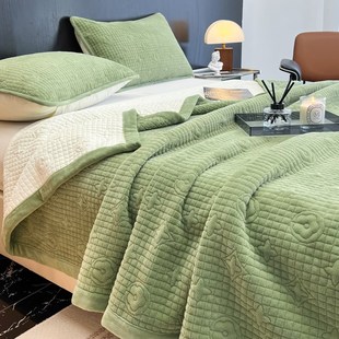 高端a类母婴级牛奶绒p床盖三件套2023新款法兰绒轻奢高级感现代简