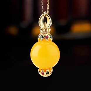 杵圆珠镶嵌吊坠空托项坠托蜜蜡新款金刚桶珠式银天珠降魔杵男女款