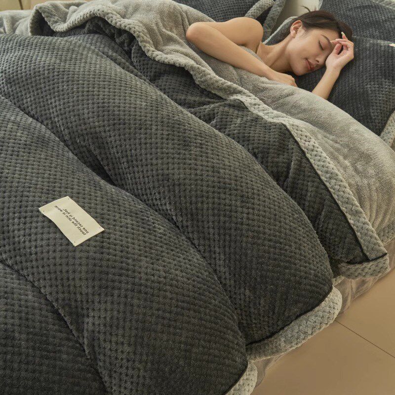 冬季牛奶绒被套单件l加厚保暖珊瑚绒加绒被罩180x220床单三四件套