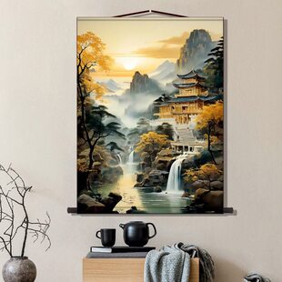 口财仙家玄关流水挂画卷轴国画山水家堂生暗客厅装饰道风景堂