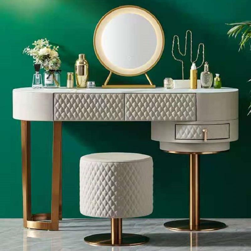 轻奢梳妆台卧室后现代简约时尚网红梳妆台收纳柜一体带镜子带凳子