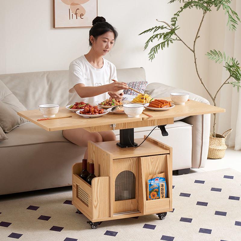 升降茶几折叠移动推车实木茶台茶桌小户型客厅多功能沙发餐桌两用