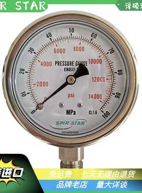 超高压压力表德国SPIRSTAR水星100mm径向轴向原装G1/2外螺纹