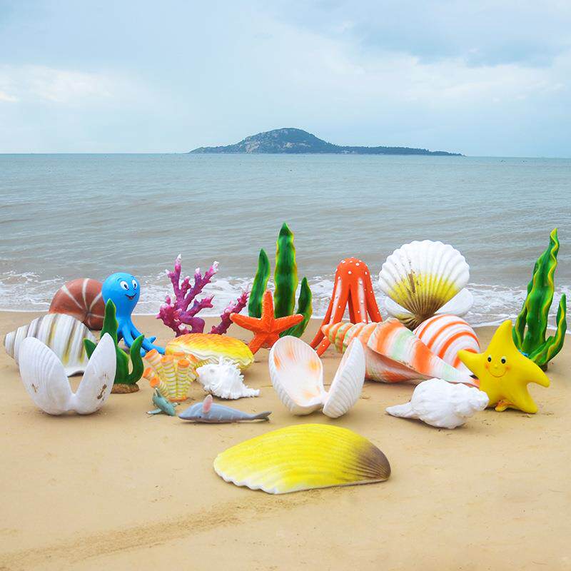 户外海洋动物系列海螺贝壳海龟珊瑚海草玻璃钢雕塑公园林景观摆件