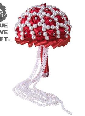 weeding珍珠新娘手捧花婚庆用品 缎带水钻手拿花结婚摄影道具