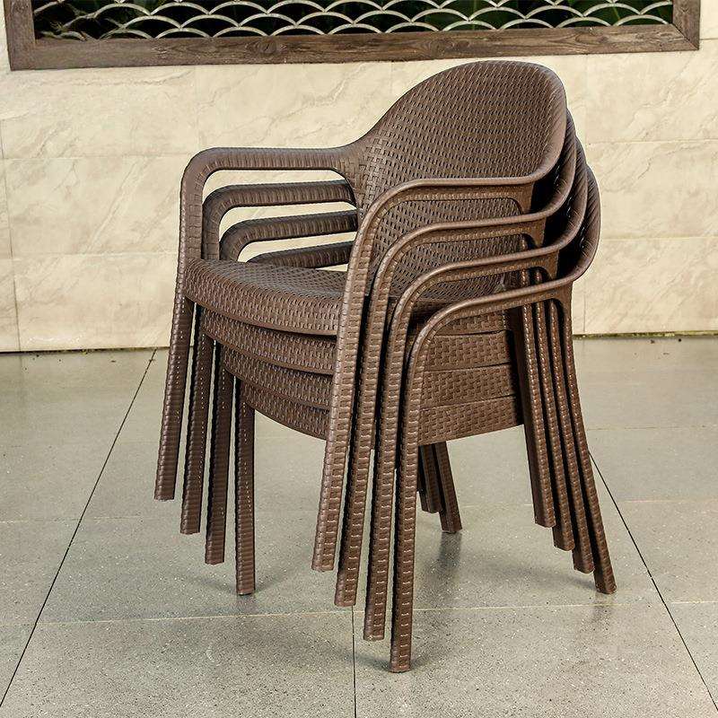 户外椅子庭院塑料凳子单椅单人靠背仿藤编椅阳台休闲区布置奶茶店