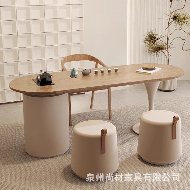 奶油风实木茶桌全套家用小户型原木小茶台一体卧室阳台创意泡茶桌