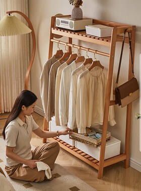 7K挂衣架落地卧室衣帽架全实木房间晾衣架床头收纳架床边放衣服架