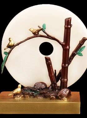 纯铜白玉石平安扣摆件中式客厅电视酒柜玄关新家乔迁新居装饰礼品