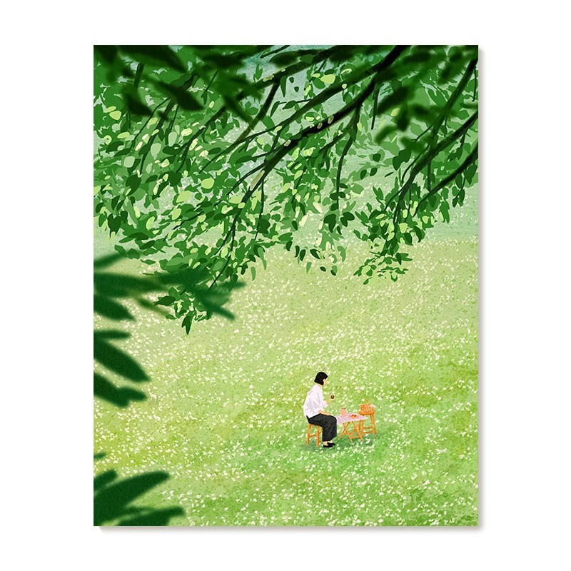 插画师Subin复刻艺术版画治愈绿色春天风景装饰画芯