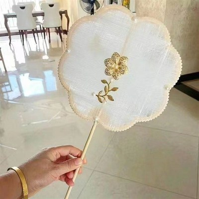 蚕丝扇子diy材料装饰配件点缀学生蚕丝扇古风汉服长柄团扇框扇子