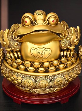 纯铜金蟾摆件家用店铺客厅装饰礼品黄铜聚宝盆金蟾三足蟾七星蟾蜍