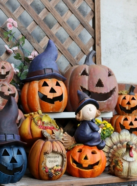 花园装饰 庭院 南瓜草地摆件复古万圣节复活节 烛台 景观拍照道具