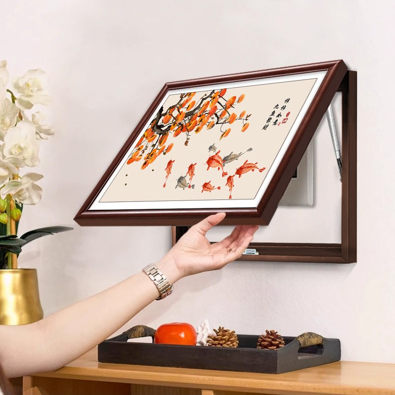 电表箱装饰画九鱼聚财图中式高级感电闸遮挡盒壁画餐厅配电箱挂画图片