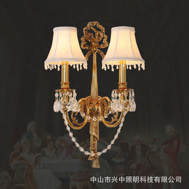 法式全铜复古客厅水晶壁灯餐厅卧室走廊玄关双头创意过道别墅墙灯
