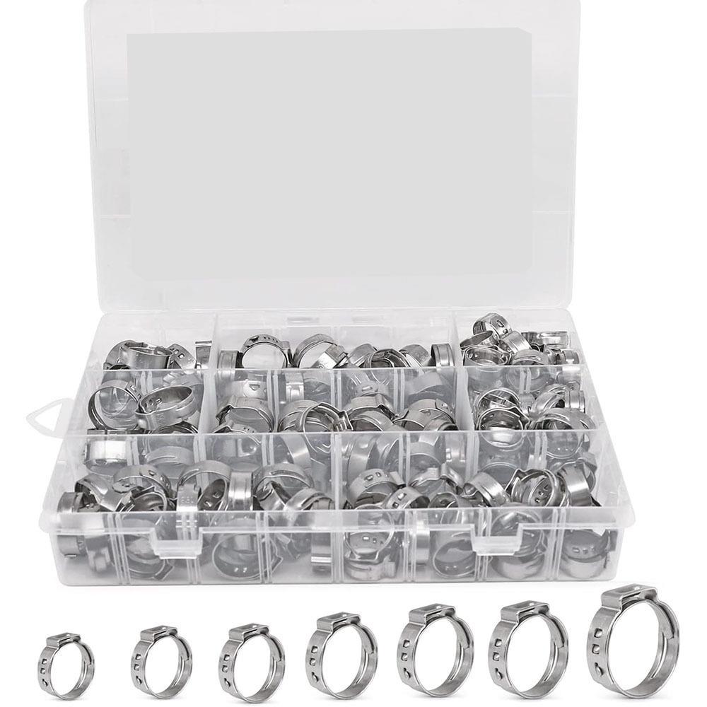 跨境 140PCS 盒装 7种尺寸 304不锈钢无级单耳卡箍喉箍软管夹