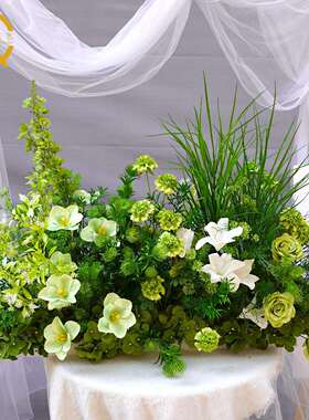 婚庆婚礼堂绿色系仿真花地排花排路引花盆花挂花点角花绢花艺道具