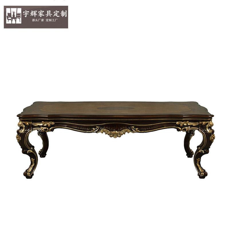 欧式雕花别墅美式实木雕刻茶几新古典描金茶台拼花茶桌客厅大茶几