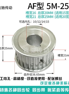 同步轮5M25齿铝合金同步带轮5M齿数25齿内孔14齿宽22带宽20