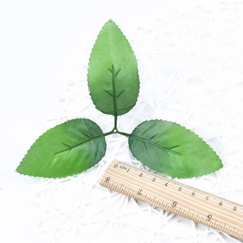 新款彷真绿色植物三叉玫瑰花叶东篱花材料手工叶子diy绣球花叶子
