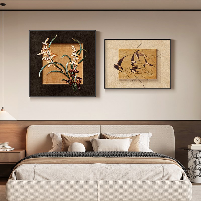 中古风马挂画复古艺术客厅装饰画组合法式卧室床头壁画砂岩高级感图片