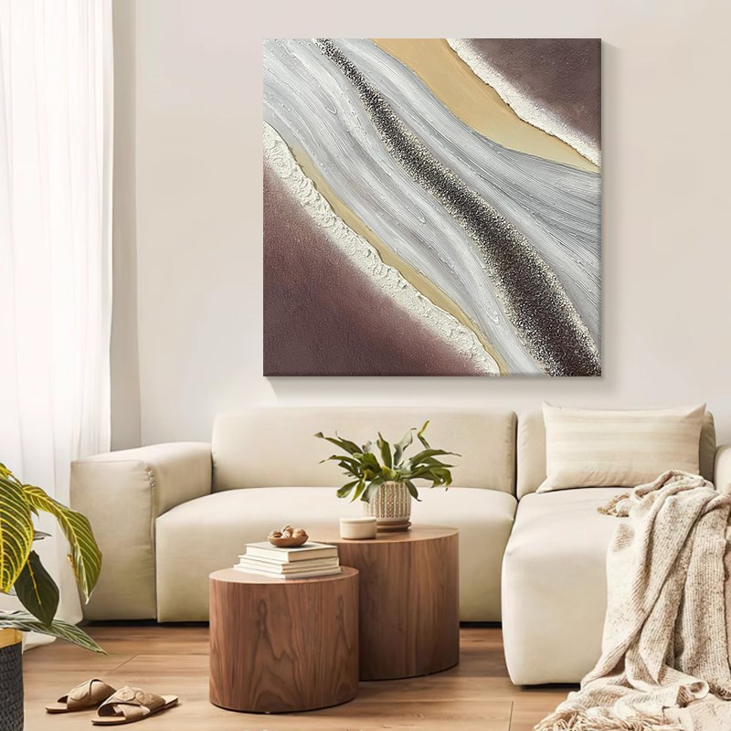 川海河流手绘油画抽象立体客厅卧室装饰画轻奢肌理感玄关走廊挂画图片