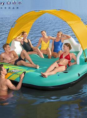 Bestway43407 遮阳棚水上浮岛 成人出海度假休闲充气屋躺床大浮排