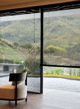 曼莎诺竹帘窗帘卷帘细丝黑色复古中式隔断帘茶室升降遮光阳台挂帘