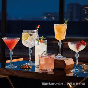 进口竖纹水晶玻璃高脚香槟杯威士忌杯调酒专用杯马提尼鸡尾酒杯子