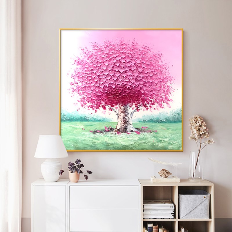 大芬油画村发财树2024新款餐厅装饰画客厅挂画玄关入户墙面壁画图片