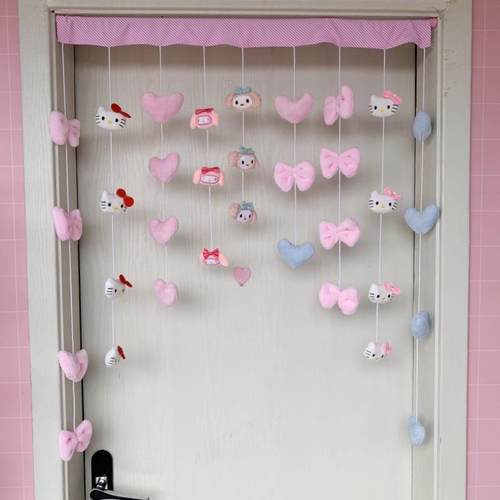 超柔卷毛美乐蒂粉红猫门帘免打孔易安装门帘阻隔帘卧室帘客厅门帘