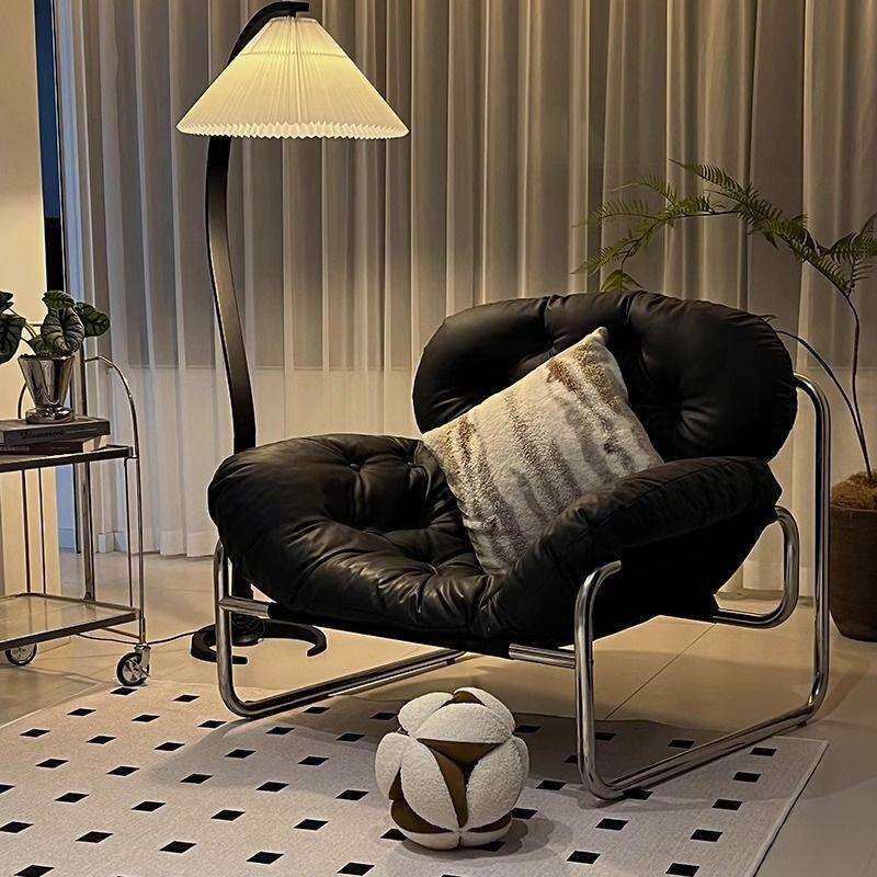 懒人沙发家用高级单人沙发椅小户型休闲午休椅卧室中古风黑色椅子