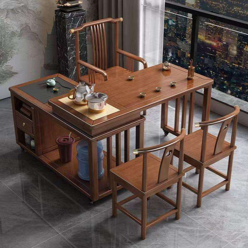 一体式干泡茶台茶桌实木新中式移动茶水柜烧水壶小型旋转阳台茶几