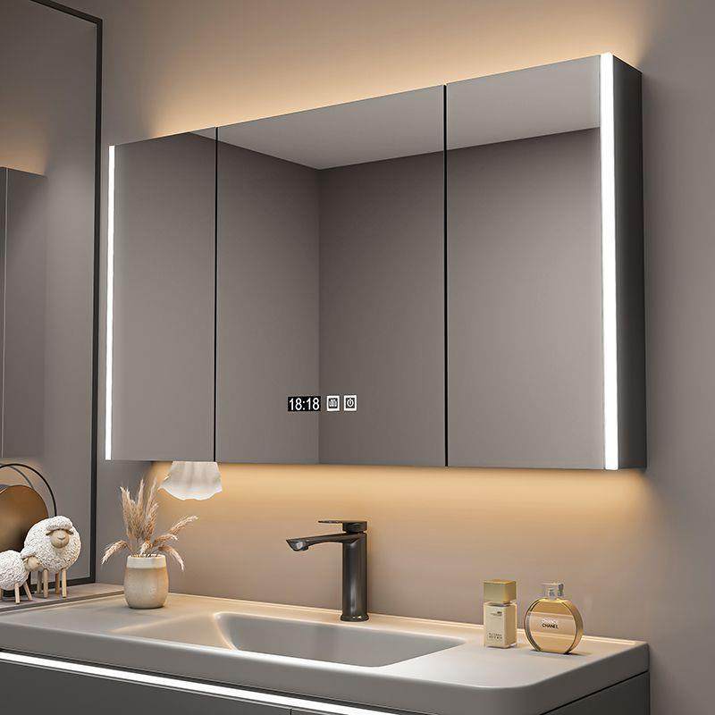 实木浴室智能镜柜单独挂墙式带灯除雾卫生间镜子带收纳一体柜