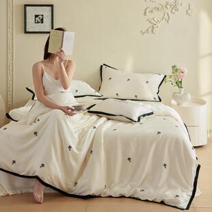 法式简约100支兰精天丝四件套 莱赛尔冰丝裸睡床单被套三件套床品