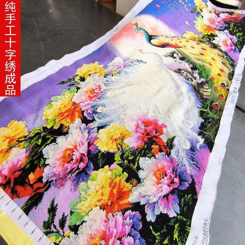 孔雀十字绣成品不带框纯手工出售绣好的2025新款高端客厅牡丹花卉