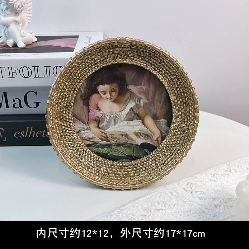 复古人物油画摆件装饰画金色法美式圆形古典相框客厅卧室轻奢画框图片