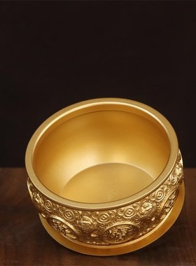 纯黄铜元宝聚宝盆存钱罐摆件家用办公室带盖金蟾聚宝盆工艺品摆设