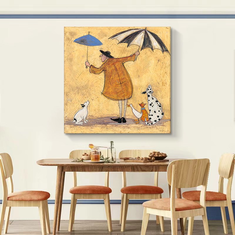 玄关美式复古风手绘油画客厅抽象动物装饰壁画儿童房卡通艺术挂画图片