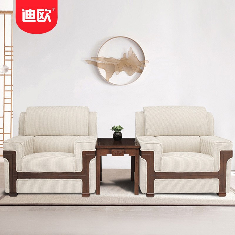 迪欧办公室布衣沙发单人位简约米黄条纹沙发企业办公楼接待沙发