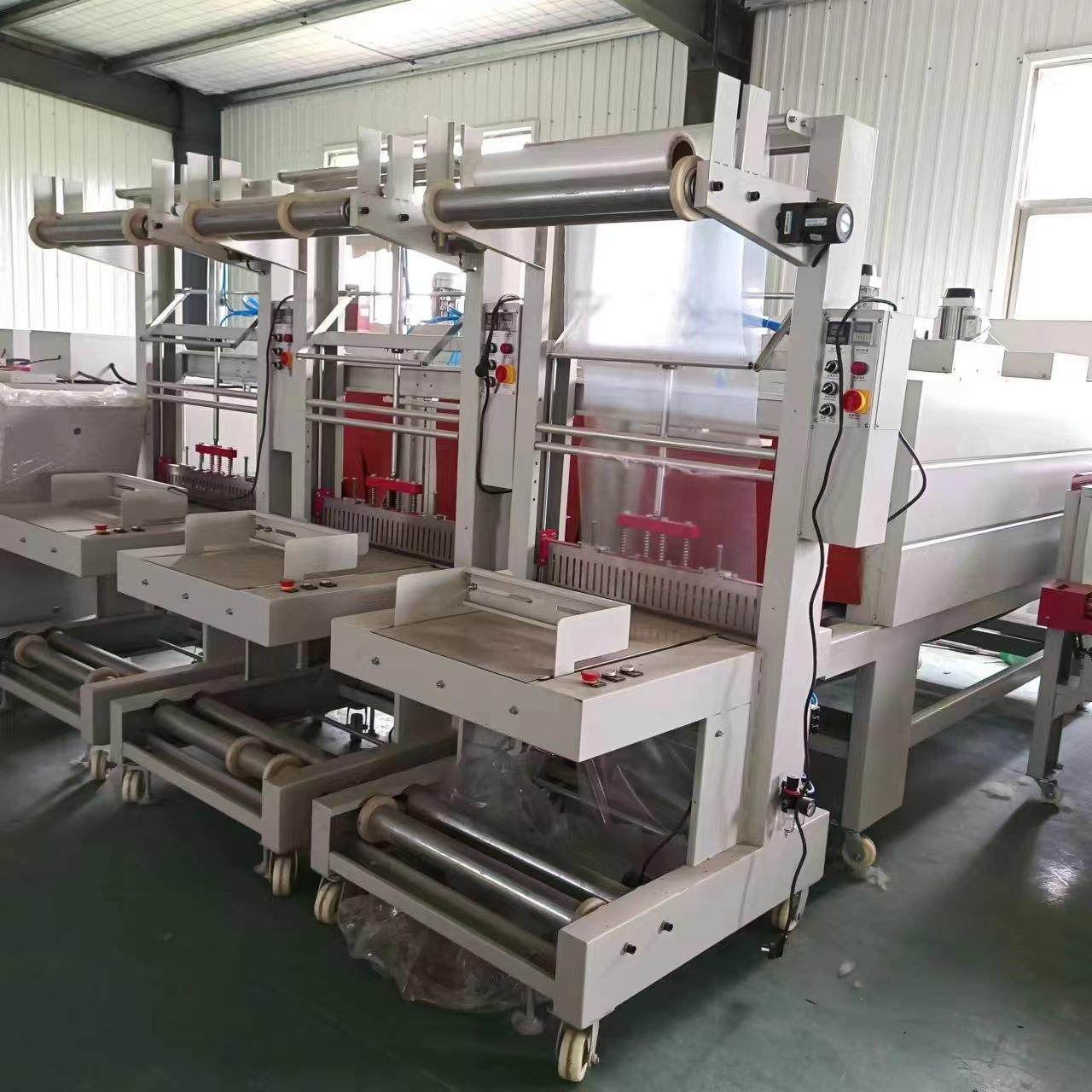 全自动袖口包装机收缩机玻璃水纸箱热收缩膜整套设备PE膜封切机